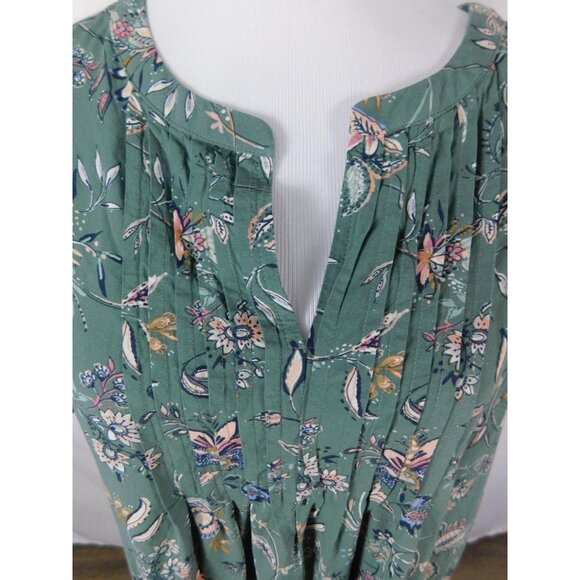 Floral Green Short Sleeve Tunic Dress Split Neck Boho Witch MP - Picture 3 of 12